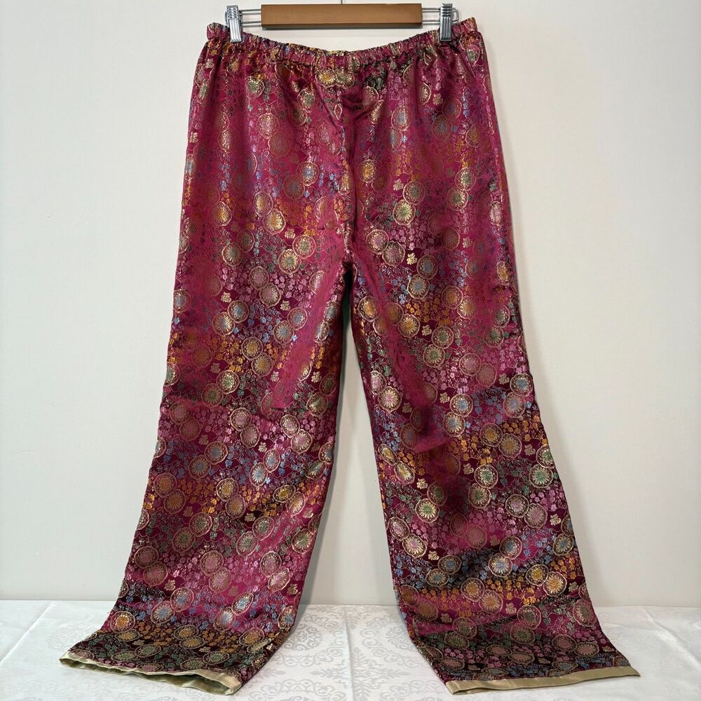 Heart Pants Funky Silk Brocade Floral Pattern Fairy Whimsygoth NWOT Size L - Picture 4 of 7